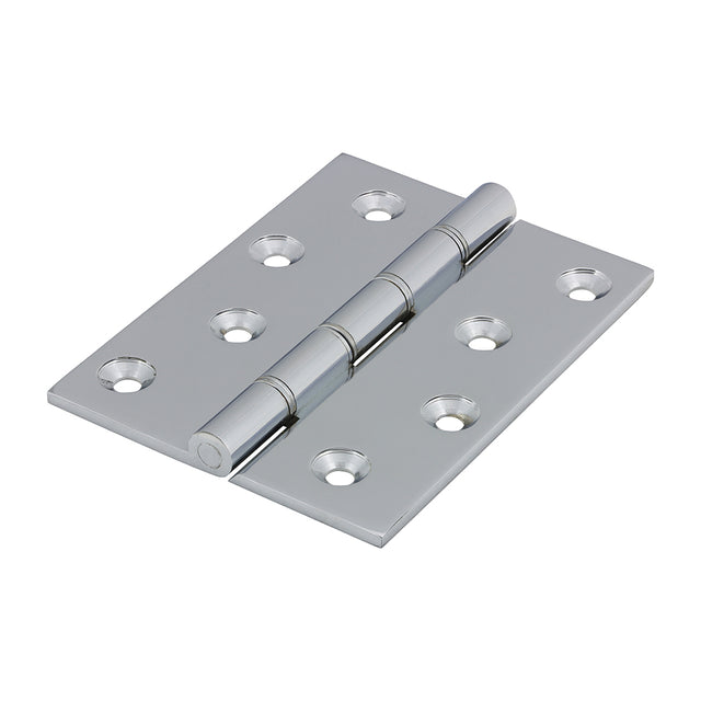 This is an image showing TIMCO Double Stainless Steel Washered Butt Hinge - Solid Brass - Polished Chrome - 102 x 75 - 2 Pieces Box available from T.H Wiggans Ironmongery in Kendal, quick delivery at discounted prices.