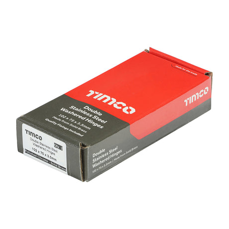 This is an image showing TIMCO Double Stainless Steel Washered Butt Hinge - Solid Brass - Polished Chrome - 102 x 75 - 2 Pieces Box available from T.H Wiggans Ironmongery in Kendal, quick delivery at discounted prices.