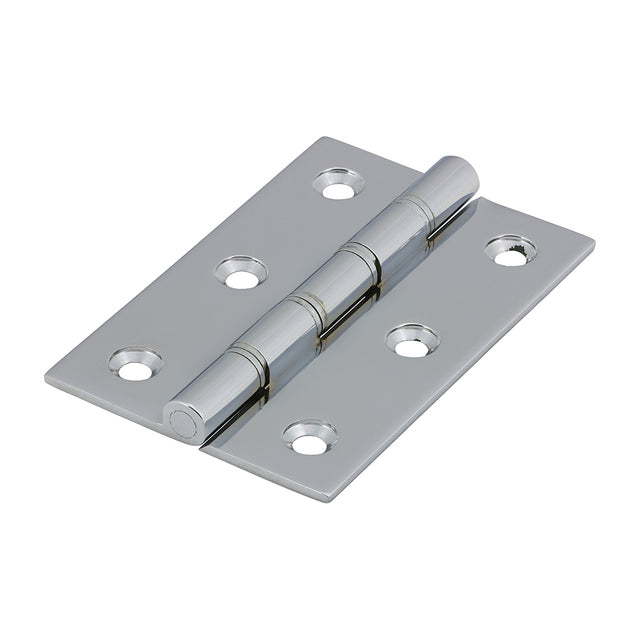 This is an image showing TIMCO Double Steel Washered Butt Hinge - Solid Brass - Polished Chrome - 76 x 50 - 2 Pieces Bag available from T.H Wiggans Ironmongery in Kendal, quick delivery at discounted prices.