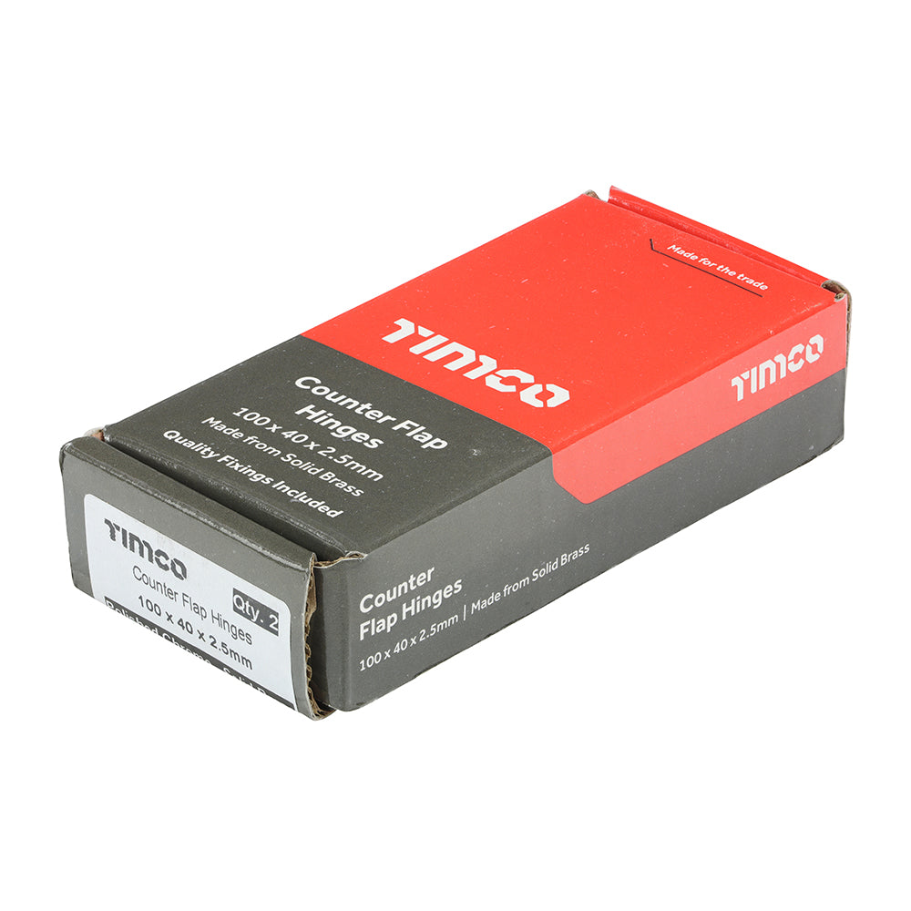 This is an image showing TIMCO Counterflap Hinge - Solid Brass - Polished Chrome - 100 x 40 - 2 Pieces Box available from T.H Wiggans Ironmongery in Kendal, quick delivery at discounted prices.