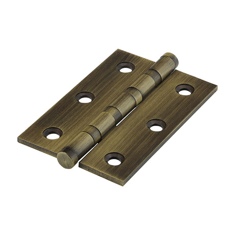 This is an image showing TIMCO Performance Ball Race Hinge - Solid Brass - Antique Brass - 76 x 50 - 2 Pieces Box available from T.H Wiggans Ironmongery in Kendal, quick delivery at discounted prices.