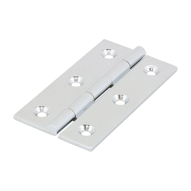 This is an image showing TIMCO Solid Drawn Hinge - Solid Brass - Polished Chrome - 64 x 35 - 2 Pieces Bag available from T.H Wiggans Ironmongery in Kendal, quick delivery at discounted prices.