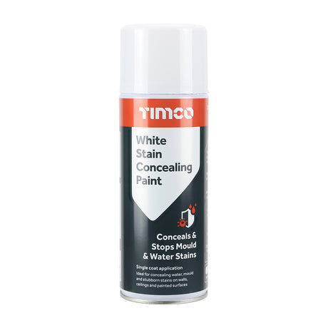 This is an image showing TIMCO White Stain Concealing Paint - 400ml - 1 Each Can available from T.H Wiggans Ironmongery in Kendal, quick delivery at discounted prices.