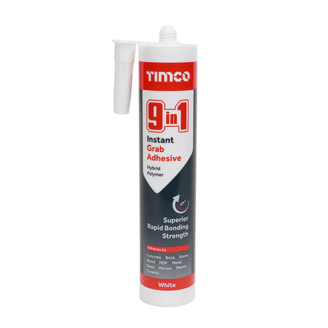 This is an image showing TIMCO 9 in 1 Instant Grab Adhesive - White - 290ml - 1 Each Cartridge available from T.H Wiggans Ironmongery in Kendal, quick delivery at discounted prices.