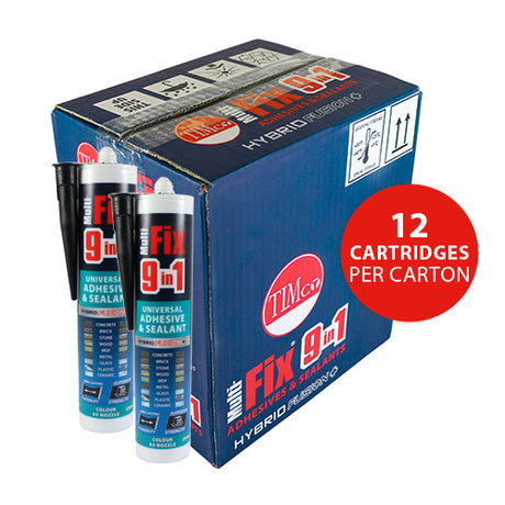 This is an image showing TIMCO 9 in 1 Universal Adhesive & Sealant - Black - 290ml - 1 Each Cartridge available from T.H Wiggans Ironmongery in Kendal, quick delivery at discounted prices.