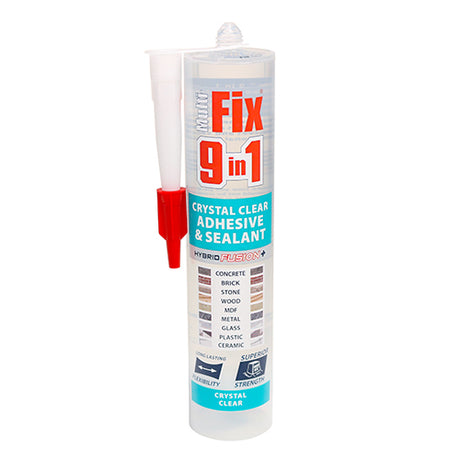This is an image showing TIMCO 9 in 1 Adhesive & Sealant - Crystal Clear - 290ml - 1 Each Cartridge available from T.H Wiggans Ironmongery in Kendal, quick delivery at discounted prices.