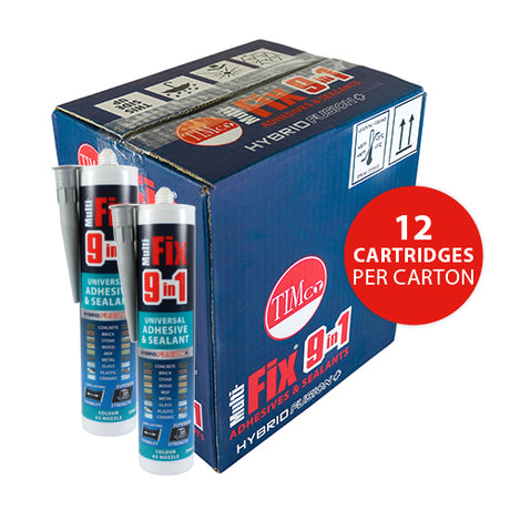 This is an image showing TIMCO 9 in 1 Universal Adhesive & Sealant - Grey - 290ml - 1 Each Cartridge available from T.H Wiggans Ironmongery in Kendal, quick delivery at discounted prices.
