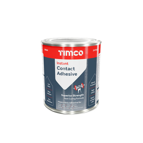 This is an image showing TIMCO Instant Contact Adhesive - Liquid - 500ml - 1 Each Tin available from T.H Wiggans Ironmongery in Kendal, quick delivery at discounted prices.