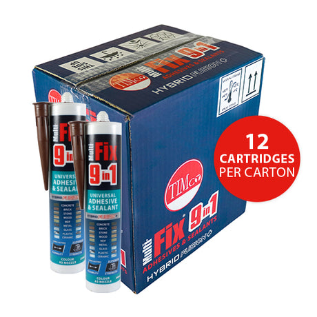 This is an image showing TIMCO 9 in 1 Universal Adhesive & Sealant - Brown - 290ml - 1 Each Cartridge available from T.H Wiggans Ironmongery in Kendal, quick delivery at discounted prices.