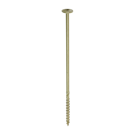 This is an image showing TIMCO Timber Frame Construction & Landscaping Screws - Wafer - Exterior - Green Organic - 8.0 x 250 - 50 Pieces Box available from T.H Wiggans Ironmongery in Kendal, quick delivery at discounted prices.