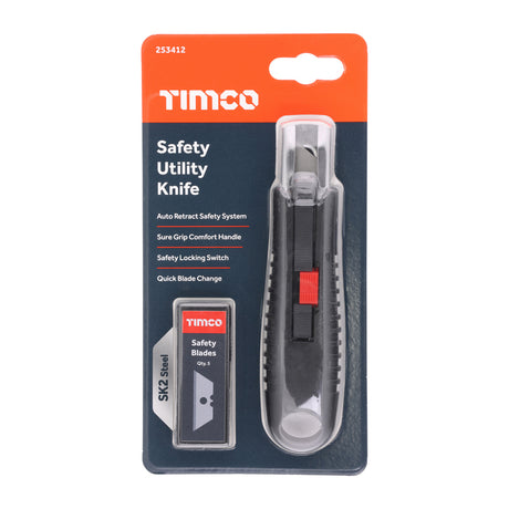 This is an image showing TIMCO Safety Utility Knife - 60 x 19 x 0.6 - 1 Each Backing Card available from T.H Wiggans Ironmongery in Kendal, quick delivery at discounted prices.