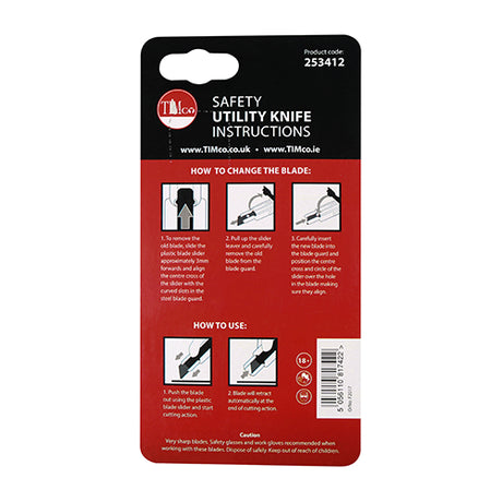 This is an image showing TIMCO Safety Utility Knife - 60 x 19 x 0.6 - 1 Each Backing Card available from T.H Wiggans Ironmongery in Kendal, quick delivery at discounted prices.