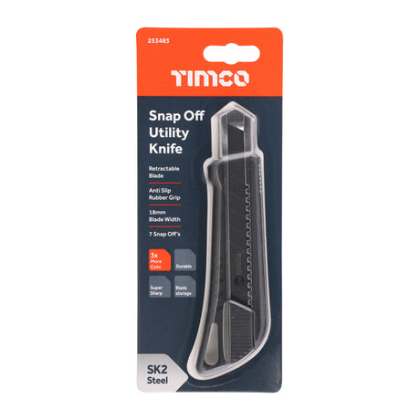 This is an image showing TIMCO Snap Off Utility Knife & Blades - 100 x 18 x 0.6 - 1 Each Backing Card available from T.H Wiggans Ironmongery in Kendal, quick delivery at discounted prices.