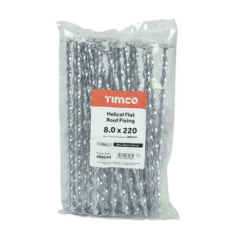 This is an image showing TIMCO Helical Flat Roof Fixing - Zinc - 8.0 x 220 - 25 Pieces Bag available from T.H Wiggans Ironmongery in Kendal, quick delivery at discounted prices.
