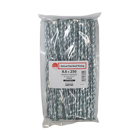 This is an image showing TIMCO Helical Flat Roof Fixing - Zinc - 8.0 x 250 - 25 Pieces Bag available from T.H Wiggans Ironmongery in Kendal, quick delivery at discounted prices.