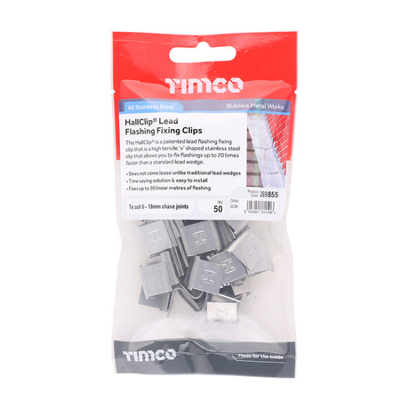 This is an image showing TIMCO HallClip® Lead Flashing Fixing Clips - 6 - 18mm - 50 Pieces TIMpac available from T.H Wiggans Ironmongery in Kendal, quick delivery at discounted prices.