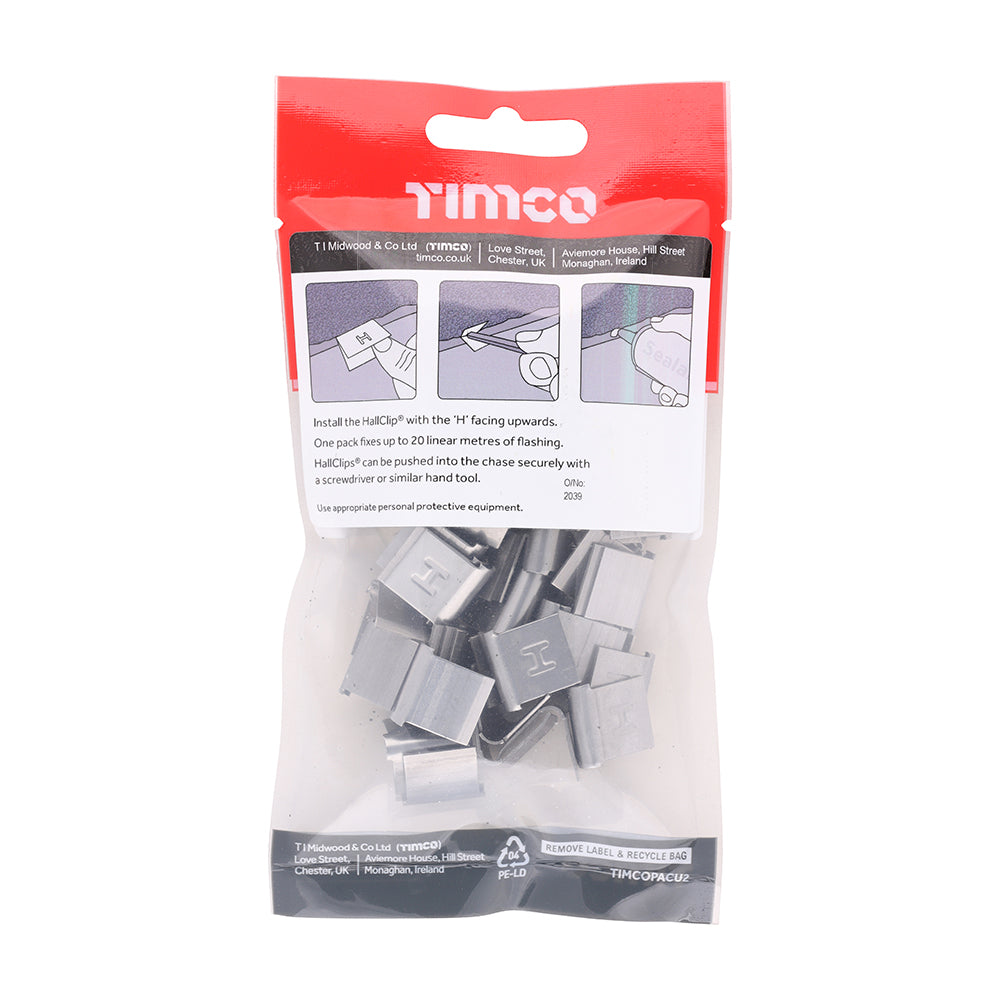 This is an image showing TIMCO HallClip® Lead Flashing Fixing Clips - 6 - 18mm - 50 Pieces TIMpac available from T.H Wiggans Ironmongery in Kendal, quick delivery at discounted prices.