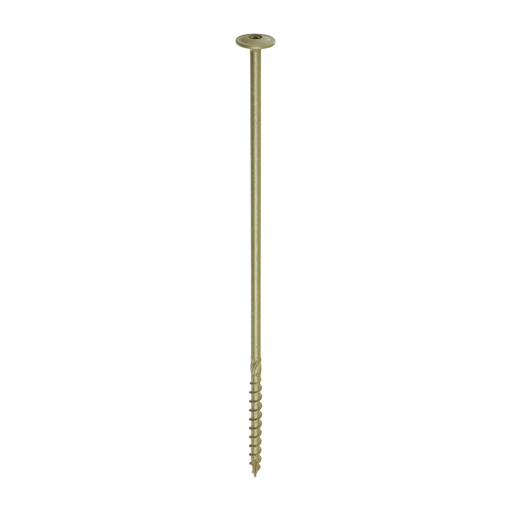 This is an image showing TIMCO Timber Frame Construction & Landscaping Screws - Wafer - Exterior - Green Organic - 8.0 x 275 - 25 Pieces Box available from T.H Wiggans Ironmongery in Kendal, quick delivery at discounted prices.