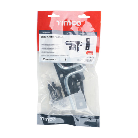 This is an image showing TIMCO Slide Action Padbolt - Black - 7 5/16" - 1 Each TIMbag available from T.H Wiggans Ironmongery in Kendal, quick delivery at discounted prices.