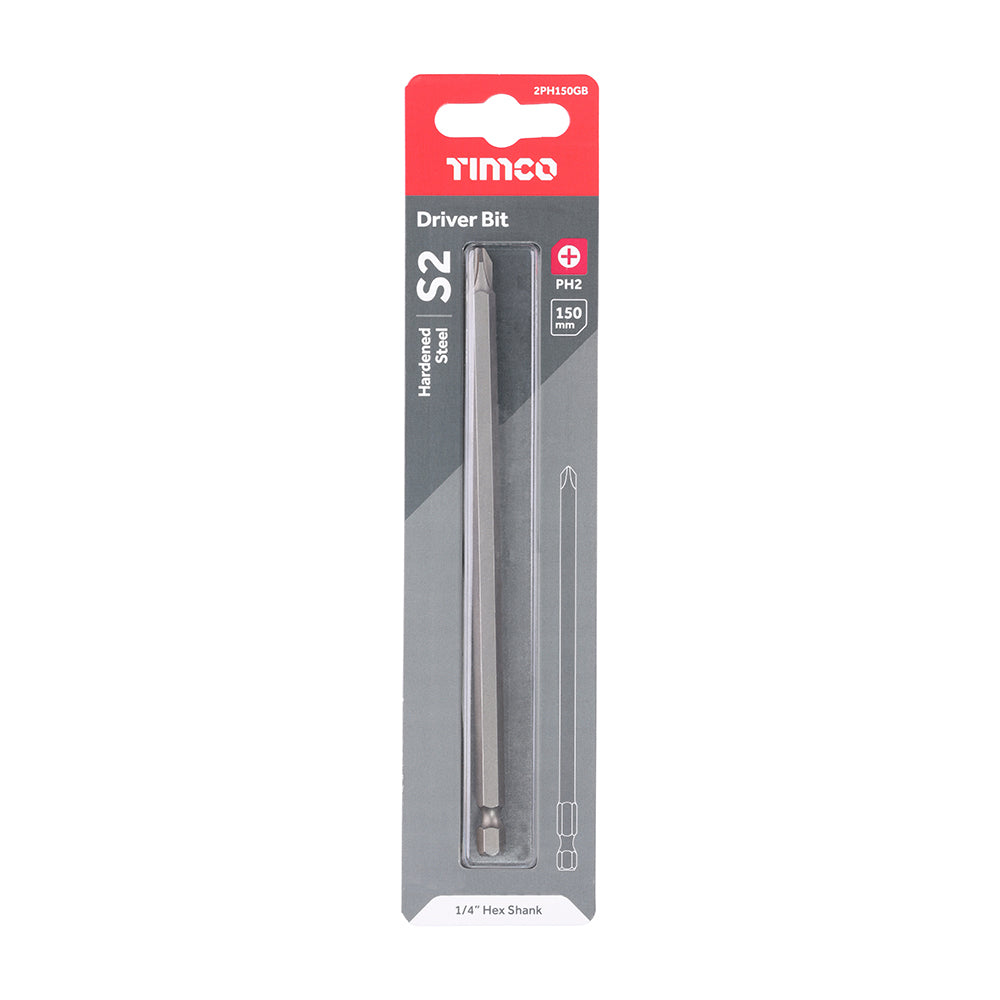This is an image showing TIMCO S2 Driver Bits - PH - No.2 x 150 - 1 Each Blister Pack available from T.H Wiggans Ironmongery in Kendal, quick delivery at discounted prices.