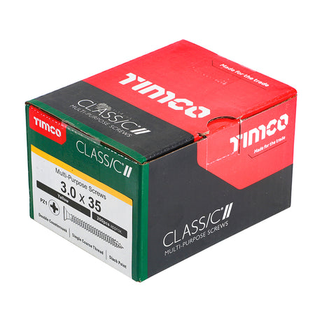 This is an image showing TIMCO Classic Multi-Purpose Screws - PZ - Double Countersunk - Yellow - 3.0 x 35 - 200 Pieces Box available from T.H Wiggans Ironmongery in Kendal, quick delivery at discounted prices.