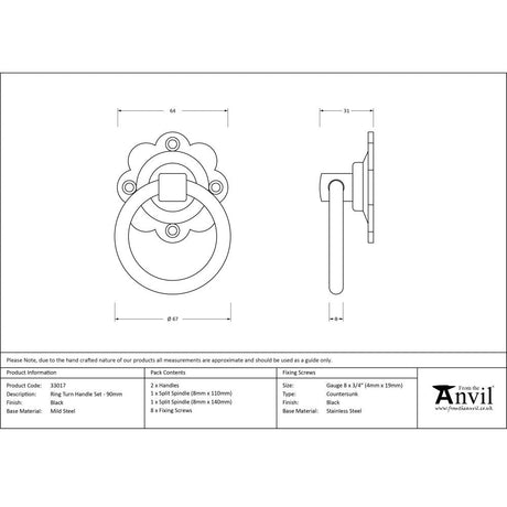 This is an image showing From The Anvil - Black Ring Turn Handle Set available from trade door handles, quick delivery and discounted prices