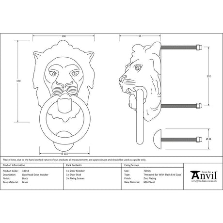 This is an image showing From The Anvil - Black Lion Head Door Knocker available from trade door handles, quick delivery and discounted prices