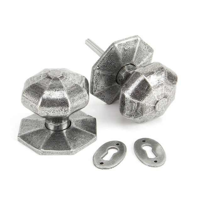 This is an image of From The Anvil - Pewter Large Octagonal Mortice/Rim Knob Set available to order from T.H Wiggans Architectural Ironmongery in Kendal, quick delivery and discounted prices.