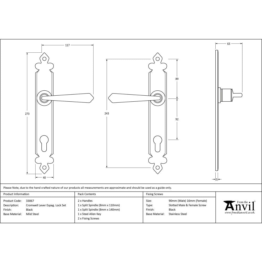 This is an image showing From The Anvil - Black Cromwell Lever Espag. Lock Set available from trade door handles, quick delivery and discounted prices