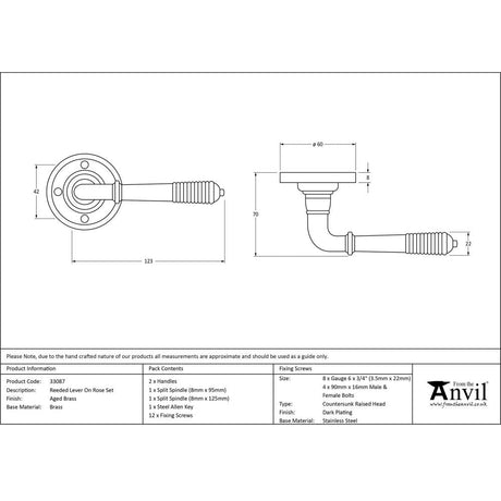 This is an image showing From The Anvil - Aged Brass Reeded Lever on Rose Set available from trade door handles, quick delivery and discounted prices