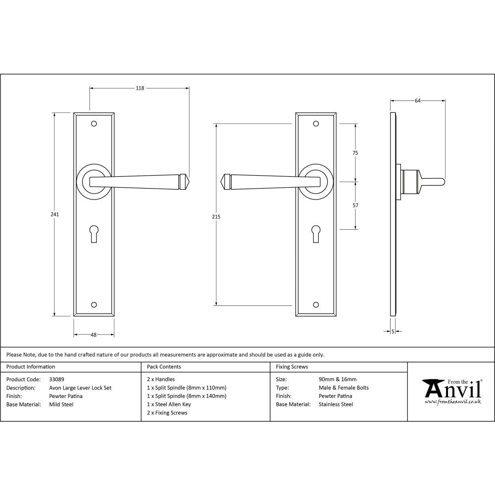 This is an image showing From The Anvil - Pewter Large Avon Lever Lock Set available from trade door handles, quick delivery and discounted prices