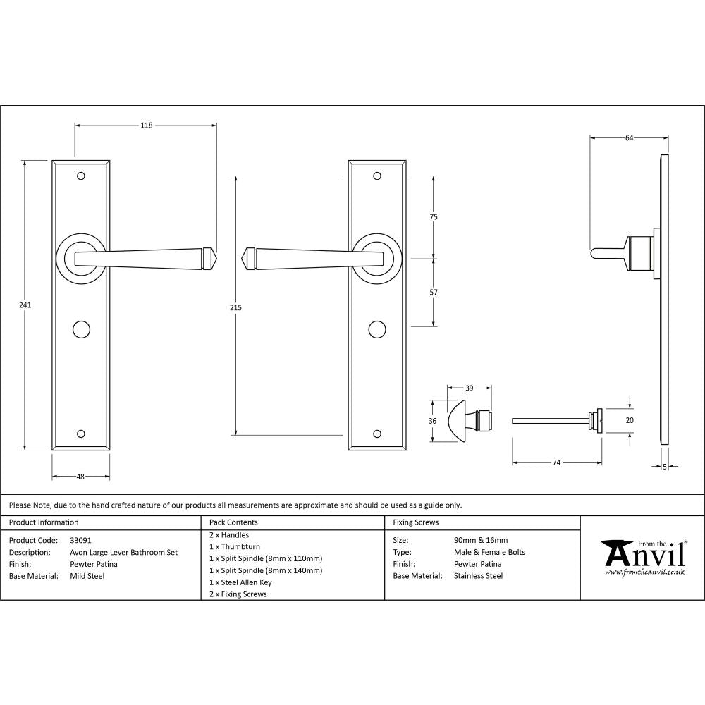 This is an image showing From The Anvil - Pewter Large Avon Lever Bathroom Set available from trade door handles, quick delivery and discounted prices