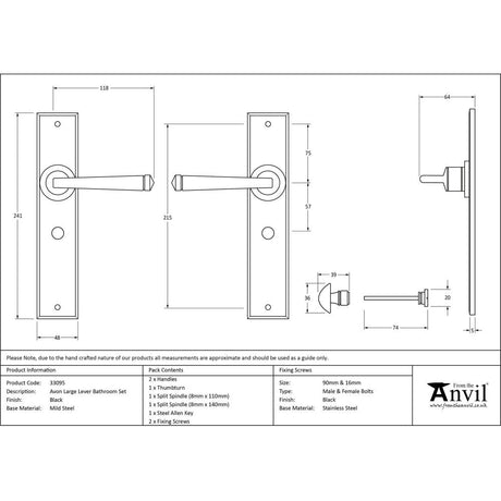 This is an image showing From The Anvil - Black Large Avon Lever Bathroom Set available from trade door handles, quick delivery and discounted prices