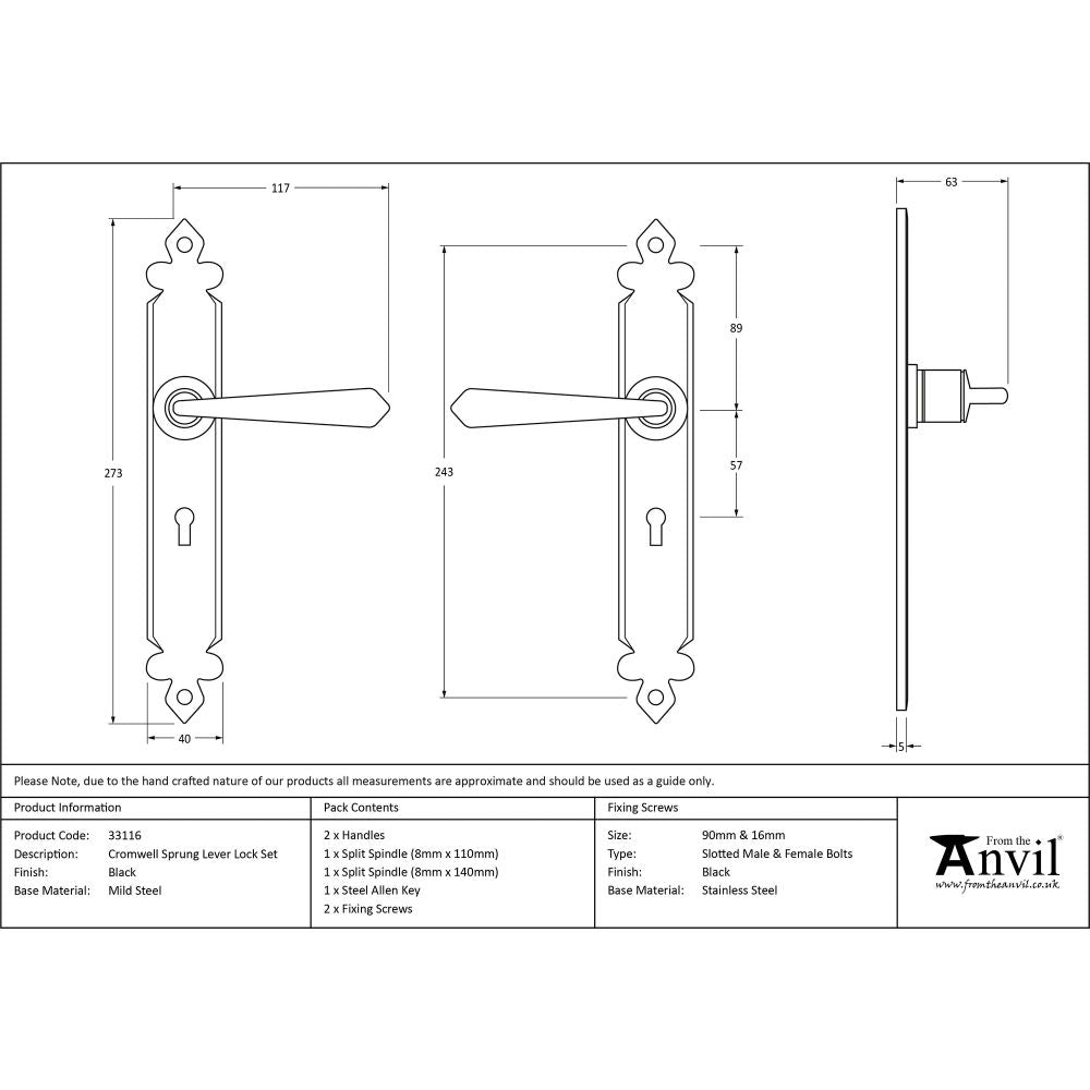 This is an image showing From The Anvil - Black Cromwell Lever Lock Set available from trade door handles, quick delivery and discounted prices