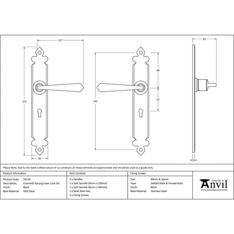 This is an image showing From The Anvil - Black Cromwell Lever Lock Set available from trade door handles, quick delivery and discounted prices