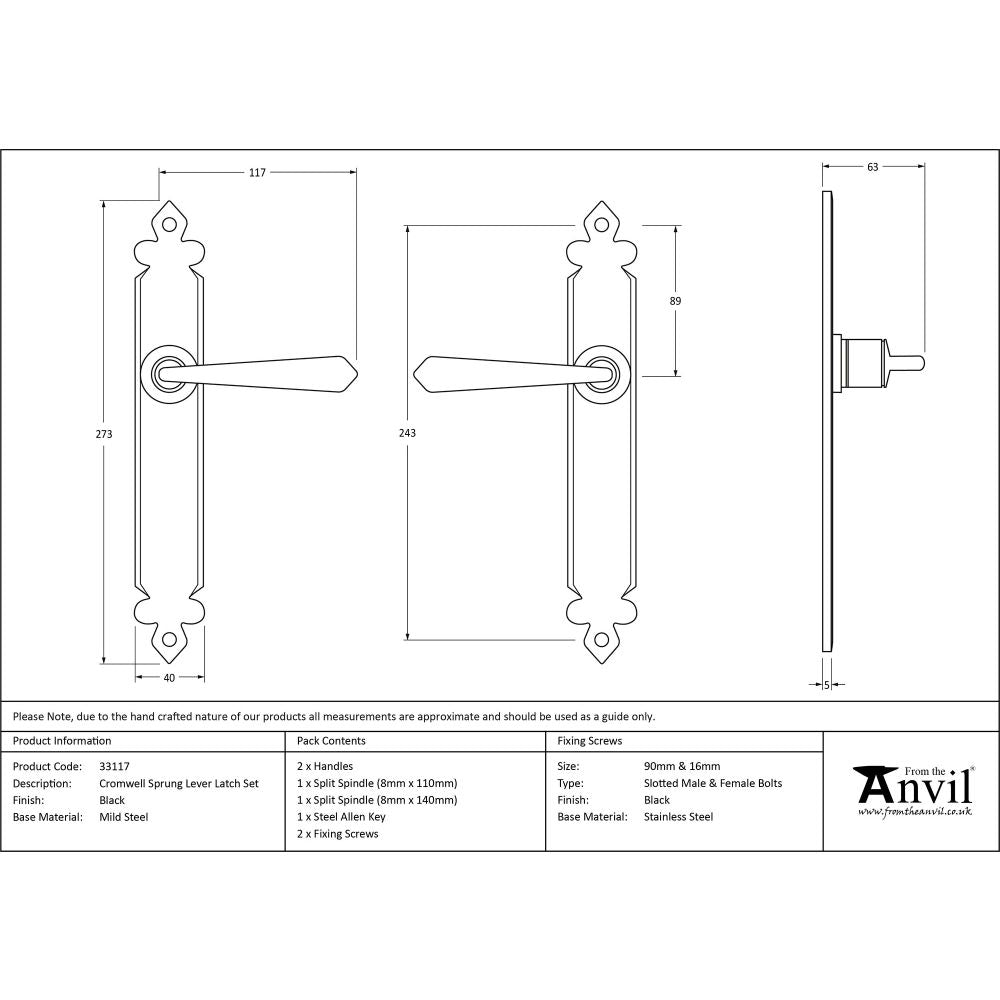 This is an image showing From The Anvil - Black Cromwell Lever Latch Set available from trade door handles, quick delivery and discounted prices