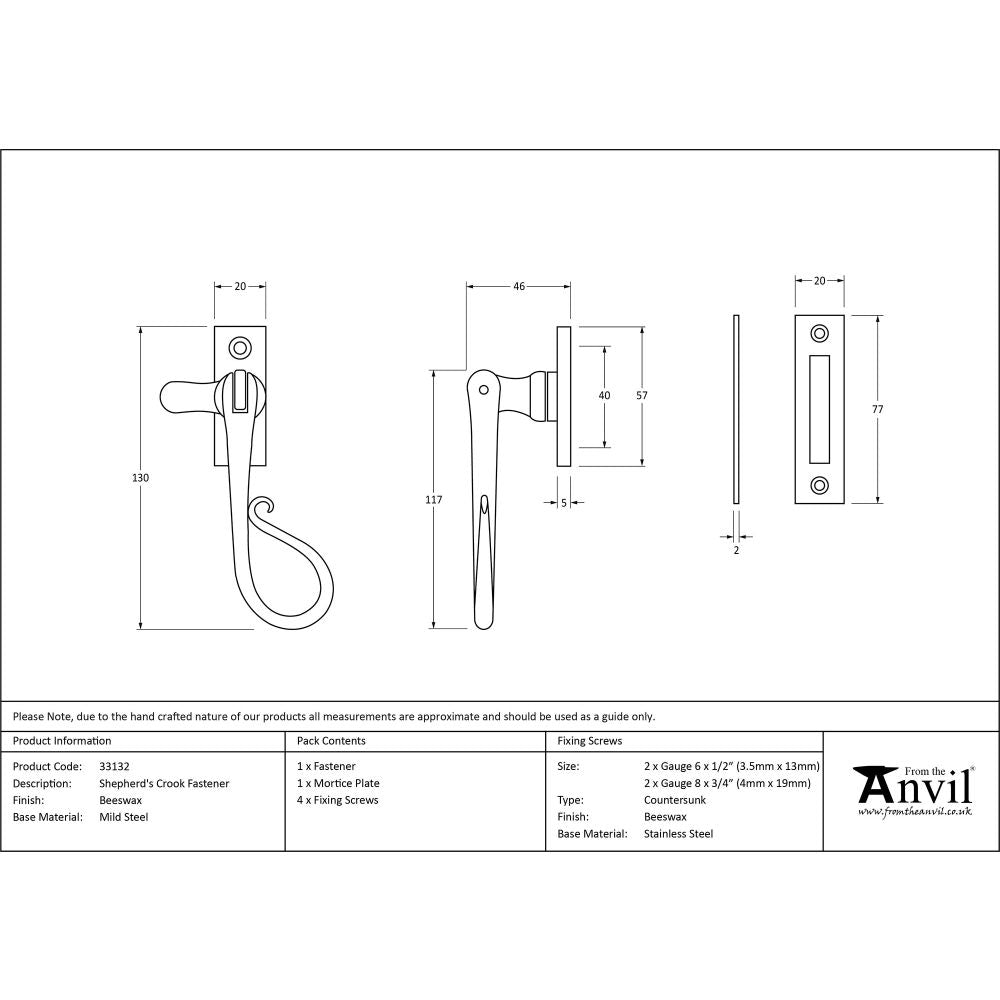 This is an image showing From The Anvil - Beeswax Shepherd's Crook Fastener available from T.H Wiggans Architectural Ironmongery in Kendal, quick delivery and discounted prices