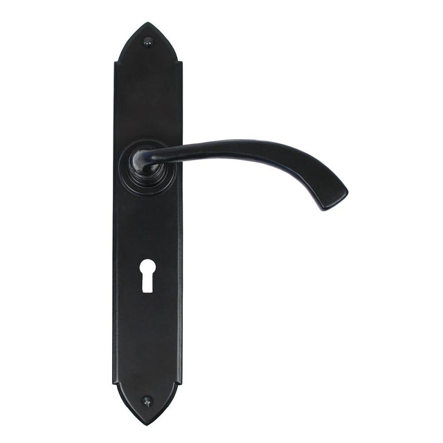 This is an image of From The Anvil - Black Gothic Curved Sprung Lever Lock Set available to order from T.H Wiggans Architectural Ironmongery in Kendal, quick delivery and discounted prices.