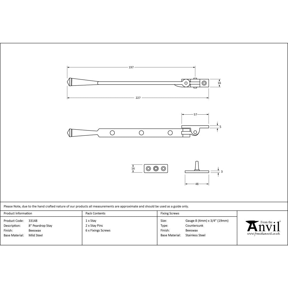 This is an image showing From The Anvil - Beeswax 8" Peardrop Stay available from T.H Wiggans Architectural Ironmongery in Kendal, quick delivery and discounted prices