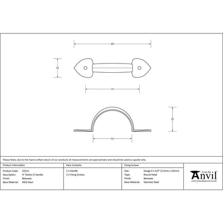 This is an image showing From The Anvil - Beeswax 4" Gothic D Handle available from trade door handles, quick delivery and discounted prices