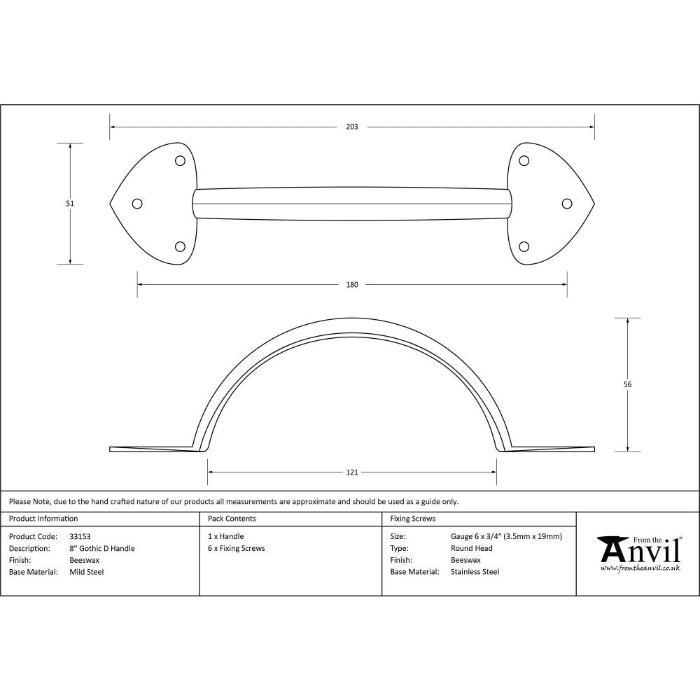 This is an image showing From The Anvil - Beeswax 8" Gothic D Handle available from trade door handles, quick delivery and discounted prices