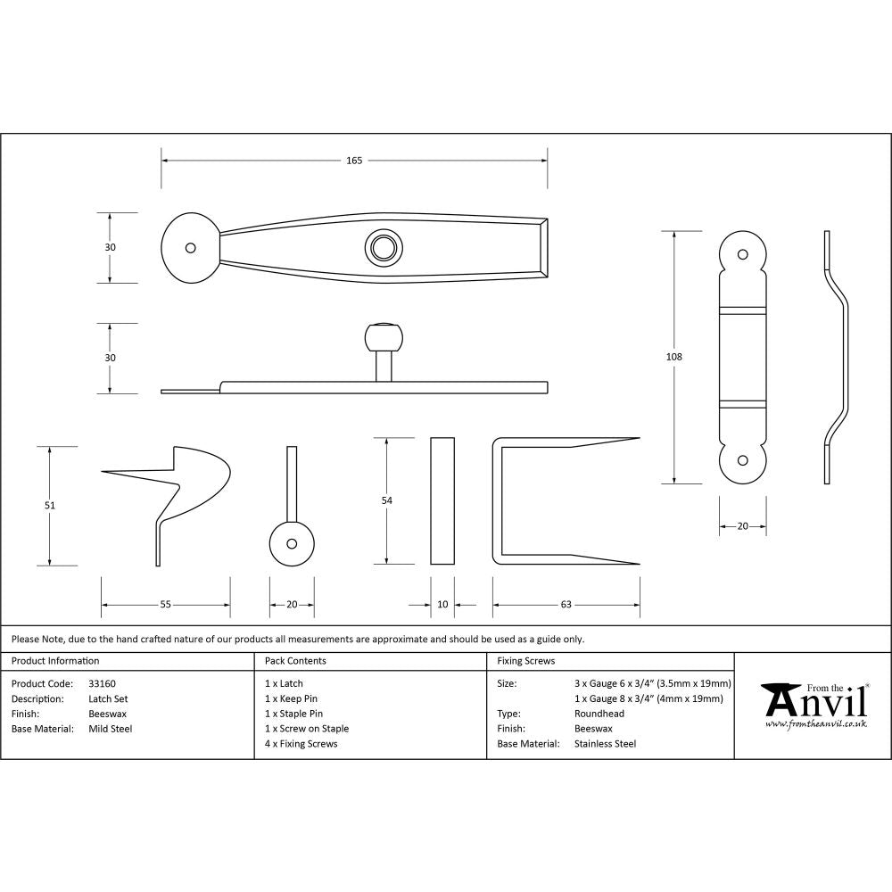 This is an image showing From The Anvil - Beeswax Latch Set available from trade door handles, quick delivery and discounted prices