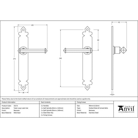 This is an image showing From The Anvil - Beeswax Tudor Lever Latch Set available from trade door handles, quick delivery and discounted prices