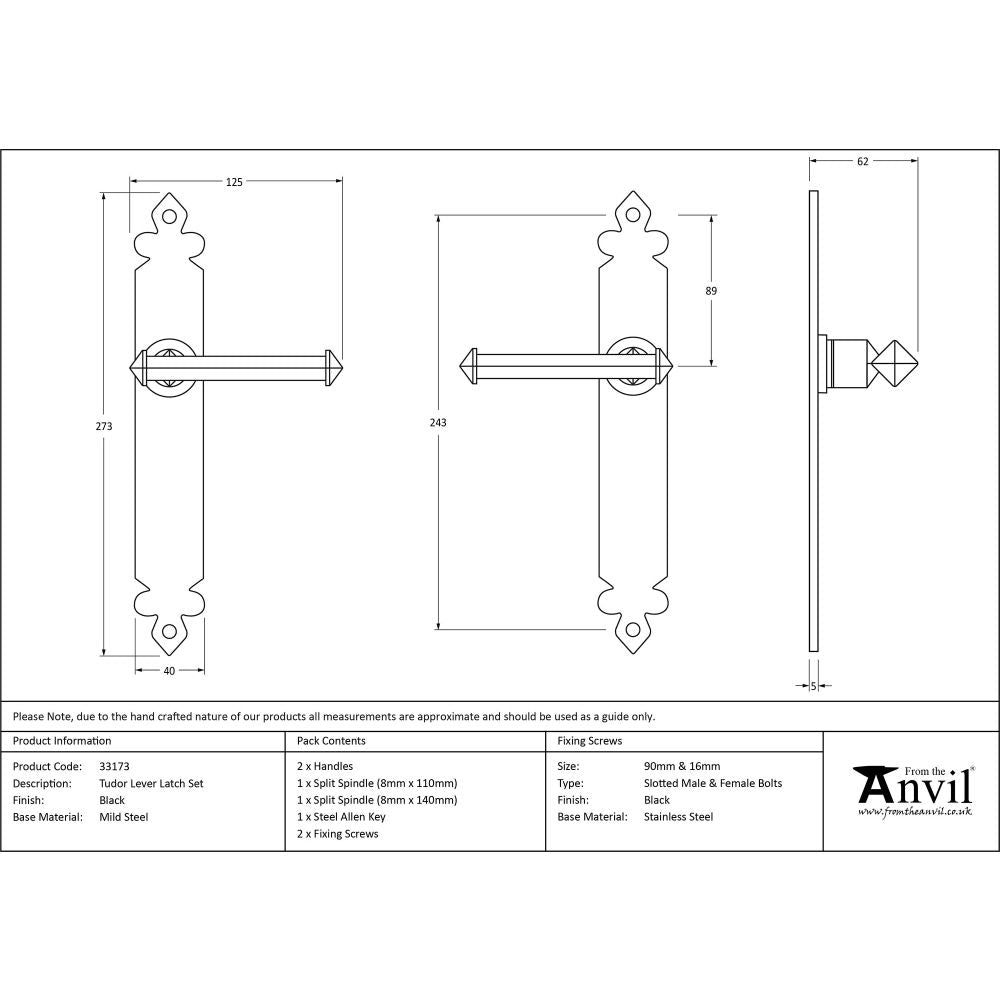 This is an image showing From The Anvil - Black Tudor Lever Latch Set available from trade door handles, quick delivery and discounted prices