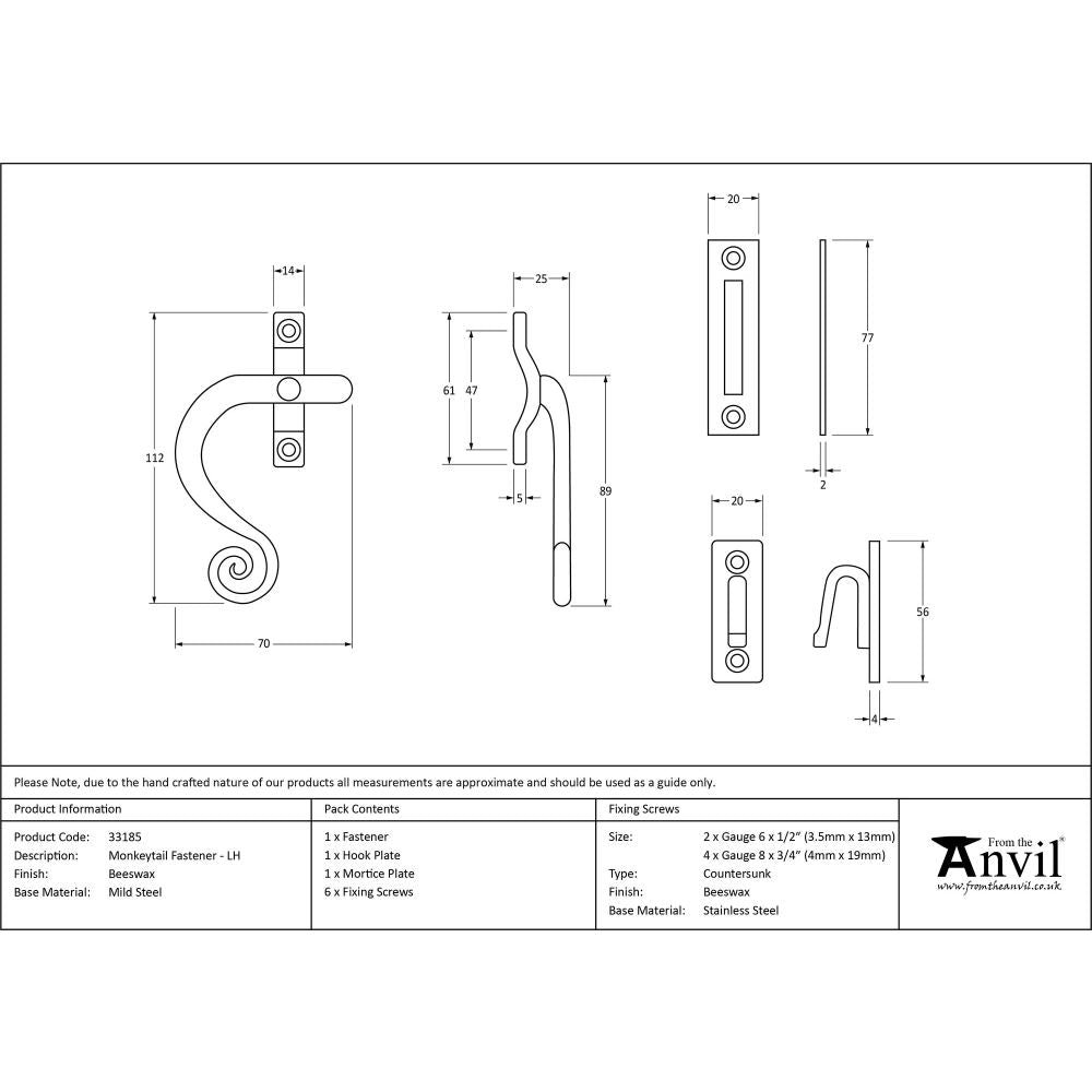 This is an image showing From The Anvil - Beeswax Monkeytail Fastener - LH available from T.H Wiggans Architectural Ironmongery in Kendal, quick delivery and discounted prices