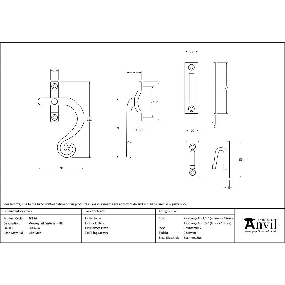 This is an image showing From The Anvil - Beeswax Monkeytail Fastener - RH available from T.H Wiggans Architectural Ironmongery in Kendal, quick delivery and discounted prices