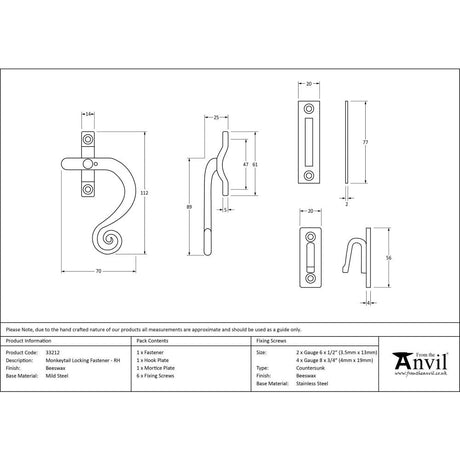 This is an image showing From The Anvil - Beeswax Locking Monkeytail Fastener - RH available from T.H Wiggans Architectural Ironmongery in Kendal, quick delivery and discounted prices