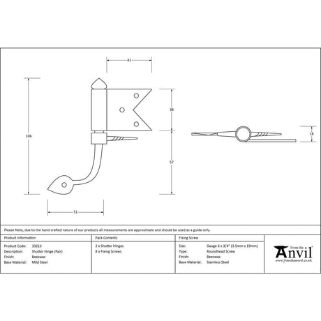 This is an image showing From The Anvil - Beeswax Shutter Hinge (pair) available from T.H Wiggans Architectural Ironmongery, quick delivery and discounted prices