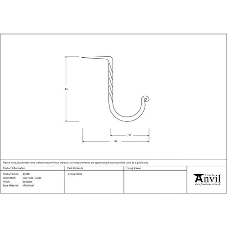 This is an image showing From The Anvil - Beeswax Cup Hook - Large available from trade door handles, quick delivery and discounted prices