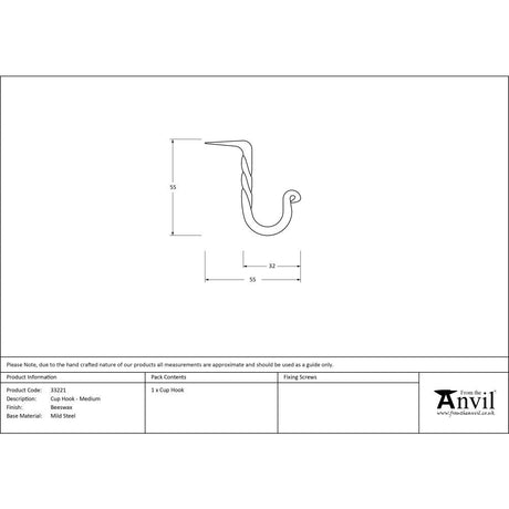 This is an image showing From The Anvil - Beeswax Cup Hook - Medium available from trade door handles, quick delivery and discounted prices